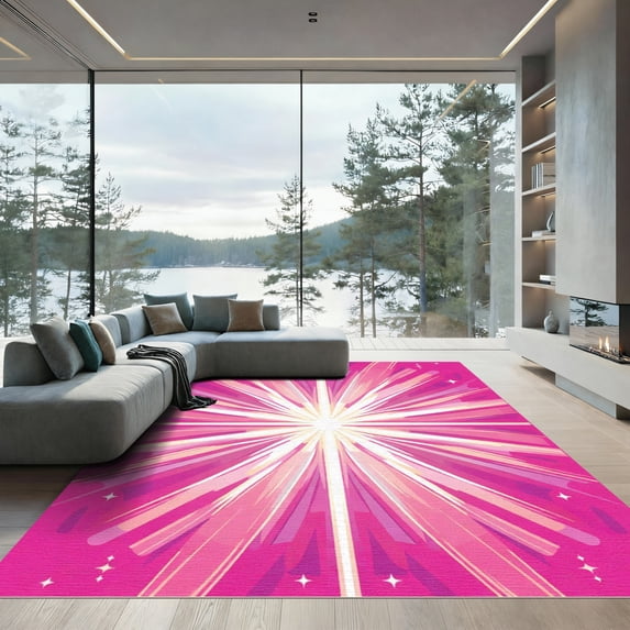 ODIKA 3'x5' Machine Washable Non-Slip Area Rug, Abstract Hot Pink High Traffic Rug, Pink, 1067247