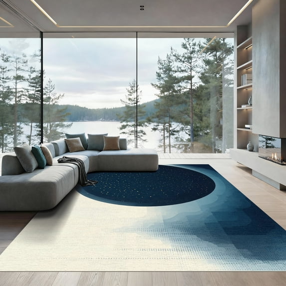ODIKA 3'x5' Machine Washable Non-Slip Area Rug, Abstract Navy Blue High Traffic Rug, Blue, 1064250