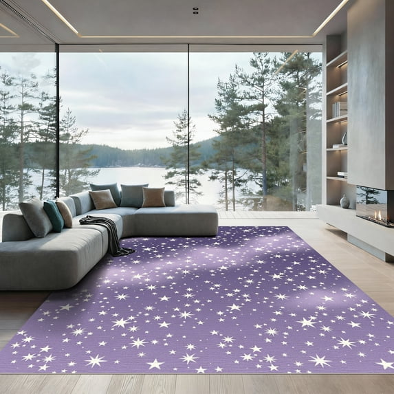 ODIKA 3'x5' Machine Washable Non-Slip Area Rug, Abstract Purple High Traffic Rug, Purple, 1309708