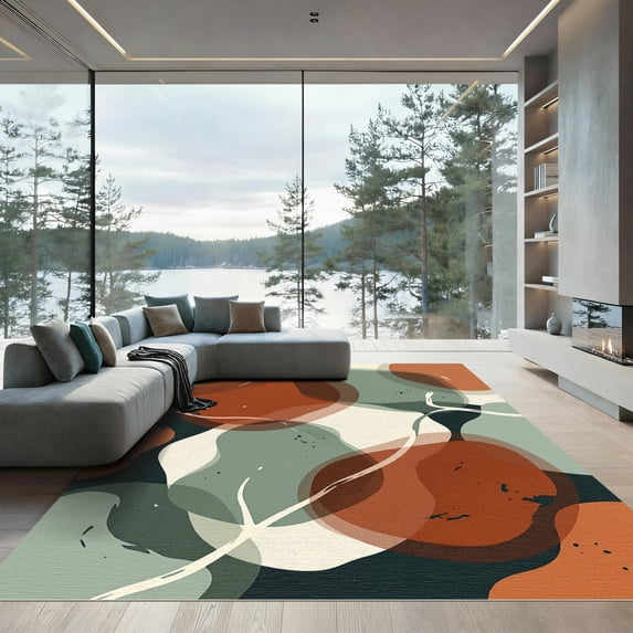 ODIKA 3'x5' Machine Washable Non-Slip Area Rug, Abstract Sage Green High Traffic Rug, Green, 1170888