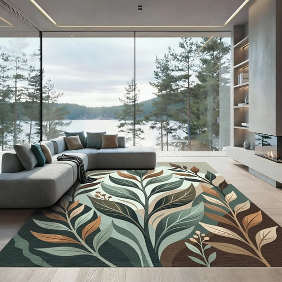 ODIKA 3'x5' Machine Washable Non-Slip Area Rug, Abstract Sage Green High Traffic Rug, Green, 969368