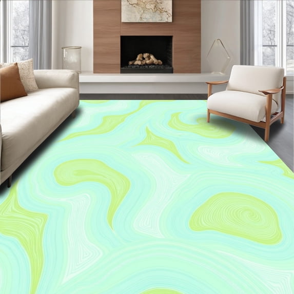 ODIKA 3'x5' Machine Washable Non-Slip Area Rug, Abstract Swirl Mosaic with Gentle Ombre Color Blending High Traffic Rug, Turquoise, 566284