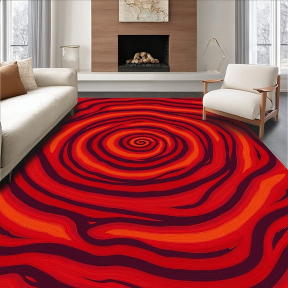 ODIKA 3'x5' Machine Washable Non-Slip Area Rug, Abstract Swirl Vortex Design with Contemporary Artistic High Traffic Rug, Red, 475045