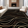 thumbnail image 1 of ODIKA 3'x5' Machine Washable Non-Slip Area Rug, Abstract Waveform with Metallic Gold Accents and Fluid Line Motifs High Traffic Rug, Black, 594060, 1 of 5