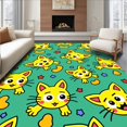 thumbnail image 1 of ODIKA 3'x5' Machine Washable Non-Slip Area Rug, Animated Kitty Art with Fluttering Paws and Cheerful Ears High Traffic Rug, Yellow, 724525, 1 of 7