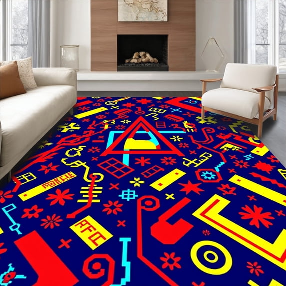 ODIKA 3'x5' Machine Washable Non-Slip Area Rug, Arcade Joystick Pixel Art Retro Console Vintage Enthusiast Display High Traffic Rug with Pad, Red, 579970