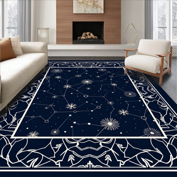 ODIKA 3'x5' Machine Washable Non-Slip Area Rug, Arctic Constellation Half Moon Bath Fireplace Hearth High Traffic Rug with Pad, Blue, 617647