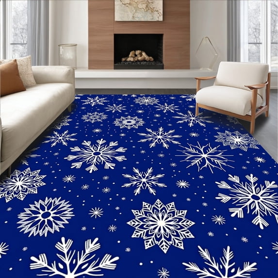 ODIKA 3'x5' Machine Washable Non-Slip Area Rug, Arctic Seasonal Hearth Embellishment High Traffic Rug with Pad, Blue, 505320