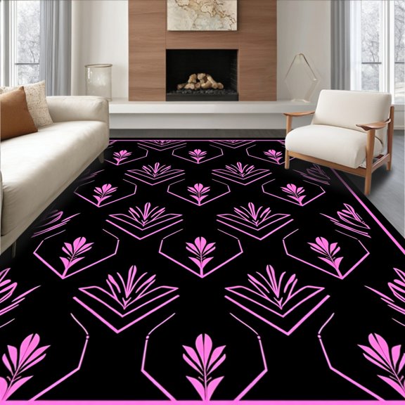 ODIKA 3x5 Machine Washable Non-Slip Area Rug, Art Inspired Featuring Stylized Fan and Radiating Linework High Traffic Rug, Black, 543972