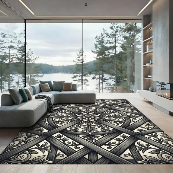 ODIKA 3'x5' Machine Washable Non-Slip Area Rug, Art Nouveau Gray High Traffic Rug, Gray, 936511