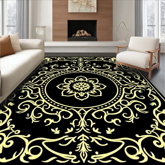 ODIKA 3x5 Machine Washable Non-Slip Area Rug, Artisan Crafted Botanical Scroll Interlocking Design High Traffic Rug, Black, 450177