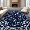 thumbnail image 1 of ODIKA 3'x5' Machine Washable Non-Slip Area Rug, Artisan Floral Scrollwork Interlocking Vine Design High Traffic Rug, Blue, 569740, 1 of 7
