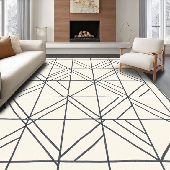 ODIKA 3x5 Machine Washable Non-Slip Area Rug, Artisan Trellis Network Handwoven Authentic Nomadic Design High Traffic Rug, Ivory, 667292