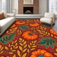thumbnail image 1 of ODIKA 3'x5' Machine Washable Non-Slip Area Rug, Autumn Harvest Botanical Swirl Decorative Pumpkin Eucalyptus High Traffic Rug, Orange, 602813, 1 of 7