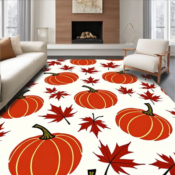 ODIKA 3'x5' Machine Washable Non-Slip Area Rug, Autumn Harvest Celebration Decorative Entrance High Traffic Rug, Red, 602271