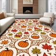 thumbnail image 1 of ODIKA 3'x5' Machine Washable Non-Slip Area Rug, Autumn Woodland Gnome Parade Surrounded by Falling Leaves and Pumpkins High Traffic Rug with Pad, Beige, 604547, 1 of 8