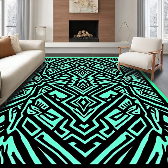 ODIKA 3x5 Machine Washable Non-Slip Area Rug, Aztec Primitive Nomadic Ancient Chevron High Traffic Rug, Black, 567596