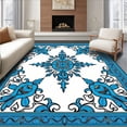 thumbnail image 1 of ODIKA 3'x5' Machine Washable Non-Slip Area Rug, Baroque Filigree with Rose Blossom Details High Traffic Rug with Pad, Blue, 660255, 1 of 8
