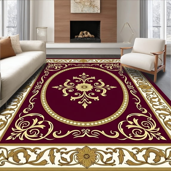 ODIKA 3x5 Machine Washable Non-Slip Area Rug, Baroque High Traffic Rug, Gold, 411867