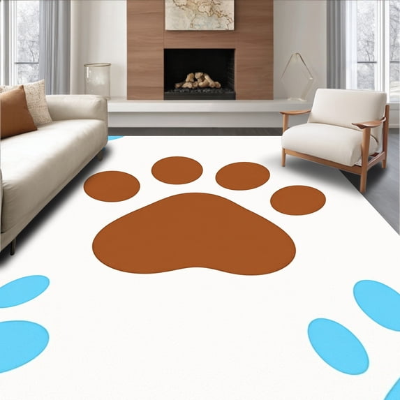 ODIKA 3'x5' Machine Washable Non-Slip Area Rug, Bear Paw Print Playful Cartoon Character Motif High Traffic Rug with Pad, Brown, 725149