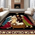 thumbnail image 1 of ODIKA 3'x5' Machine Washable Non-Slip Area Rug, Birth Hook Family Manger Scene Design High Traffic Rug with Pad, Maroon, 650463, 1 of 8