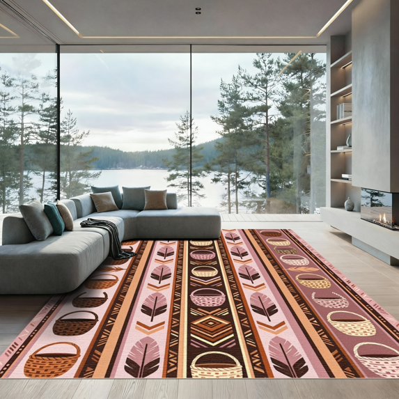 ODIKA 3'x5' Machine Washable Non-Slip Area Rug, Bohemian Blush Pink High Traffic Rug, Pink, 1290115