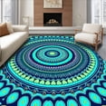 thumbnail image 1 of ODIKA 3'x5' Machine Washable Non-Slip Area Rug, Boho Artisan Crafted Decorative Flooring With Radial Motif High Traffic Rug with Pad, Blue, 585708, 1 of 8