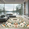 thumbnail image 1 of ODIKA 3'x5' Machine Washable Non-Slip Area Rug, Boho Inspired Fomasx Featuring Layered Floral Medallions High Traffic Rug with Pad, Ivory, 925974, 1 of 8