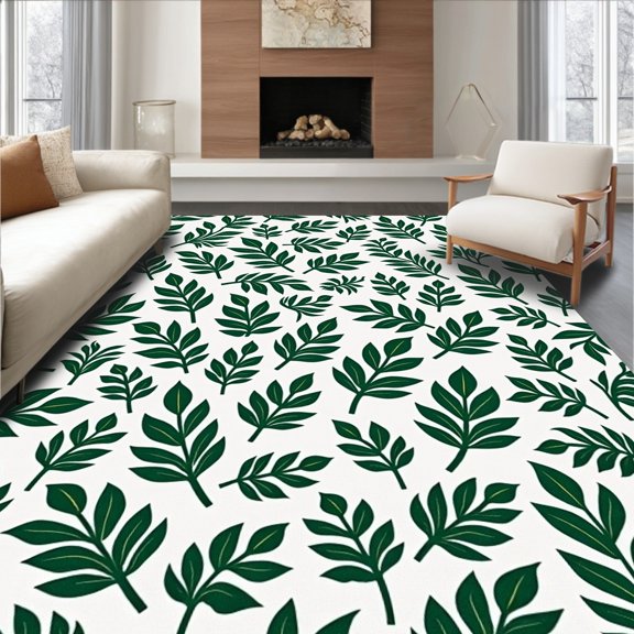 ODIKA 3x5 Machine Washable Non-Slip Area Rug, Botanical Leaf Mosaic Enchanted Garden Treasure High Traffic Rug, White, 503682