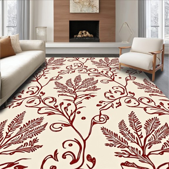 ODIKA 3x5 Machine Washable Non-Slip Area Rug, Botanical Vine Scroll with Antiqued Floral High Traffic Rug, Ivory, 591906