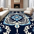 thumbnail image 1 of ODIKA 3'x5' Machine Washable Non-Slip Area Rug, Botanical Watercolor Damask High Traffic Rug, Blue, 473628, 1 of 7