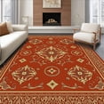 thumbnail image 1 of ODIKA 3'x5' Machine Washable Non-Slip Area Rug, Bountiful Feast Damask Embroidery High Traffic Rug with Pad, Brown, 602668, 1 of 8