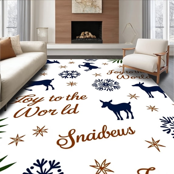 ODIKA 3'x5' Machine Washable Non-Slip Area Rug, Bright Celebration Hearth Entryway Decorative Cushion Padding High Traffic Rug, White, 735330