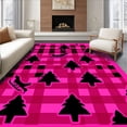 thumbnail image 1 of ODIKA 3'x5' Machine Washable Non-Slip Area Rug, Buffalo Check Evergreen and Sleigh Motif Festive Pair High Traffic Rug with Pad, Pink, 651842, 1 of 8