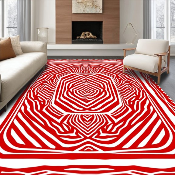 ODIKA 3x5 Machine Washable Non-Slip Area Rug, Cane Spiral Hook Kit Sweet Striped Holiday Design High Traffic Rug, Red, 744461