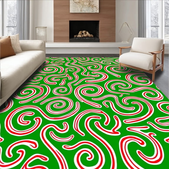 ODIKA 3'x5' Machine Washable Non-Slip Area Rug, Cane Stripe Swirl Floor Pair Secure Bottom High Traffic Rug, Green, 622592