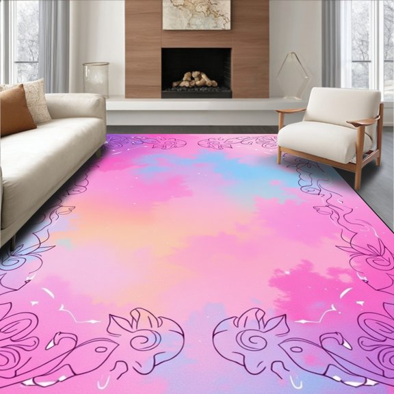 ODIKA 3x5 Machine Washable Non-Slip Area Rug, Celestial Gradient Daydream Fantasy Constellation High Traffic Rug, Pink, 562370