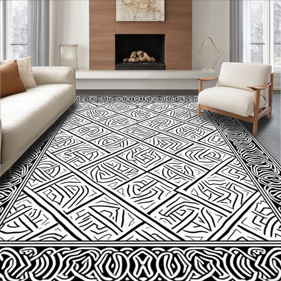 ODIKA 3x5 Machine Washable Non-Slip Area Rug, Celtic Knotwork with Aged Metallic Highlights High Traffic Rug, Black, 660316