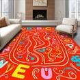 thumbnail image 1 of ODIKA 3'x5' Machine Washable Non-Slip Area Rug, Chalkboard Inspired ABC Hop Path with Vibrant Educational Icons High Traffic Rug, Red, 697593, 1 of 7