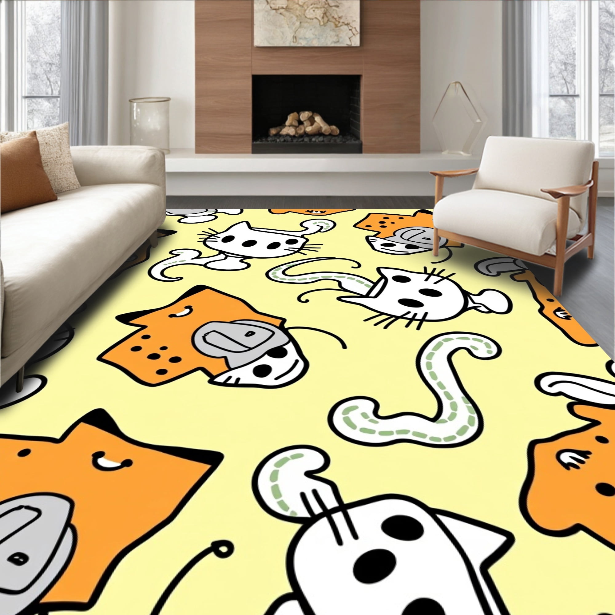ODIKA 3'x5' Machine Washable Non-Slip Area Rug, Charming Animated Pet ...