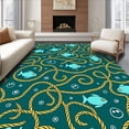 thumbnail image 1 of ODIKA 3'x5' Machine Washable Non-Slip Area Rug, Charming Flounder with Nautical Rope and Bubble Accents High Traffic Rug with Pad, Blue, 706985, 1 of 8