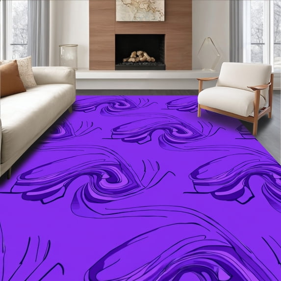 ODIKA 3'x5' Machine Washable Non-Slip Area Rug, Charming Interlocking Waves for Unique High Traffic Rug, Purple, 364404