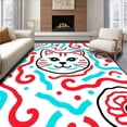 thumbnail image 1 of ODIKA 3'x5' Machine Washable Non-Slip Area Rug, Cheerful Feline Face with Colorful Abstract Motifs High Traffic Rug with Pad, Red, 726779, 1 of 8