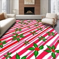 thumbnail image 1 of ODIKA 3'x5' Machine Washable Non-Slip Area Rug, Classic Cane Stripe with Festive Holly Leaf Detailing High Traffic Rug with Pad, Red, 735772, 1 of 8