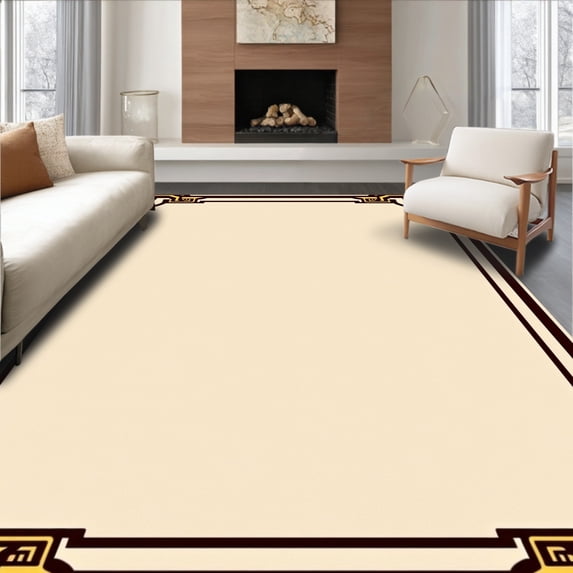 ODIKA 3'x5' Machine Washable Non-Slip Area Rug, Classic Maze with Modern Interlocking Borders and Art Influence High Traffic Rug with Pad, Beige, 517893