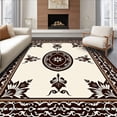 thumbnail image 1 of ODIKA 3'x5' Machine Washable Non-Slip Area Rug, Classic Trellis Motif with Ornate Medallion Highlights High Traffic Rug, Brown, 662002, 1 of 7