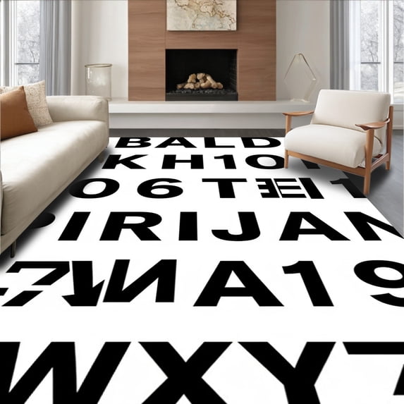 ODIKA 3'x5' Machine Washable Non-Slip Area Rug, Classroom Alphabet Chart Typography High Traffic Rug with Pad, Black, 696698