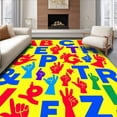 thumbnail image 1 of ODIKA 3'x5' Machine Washable Non-Slip Area Rug, Colorful Sign Language Chart with Illustrated Alphabet and Hand Gestures High Traffic Rug with Pad, Yellow, 700927, 1 of 8
