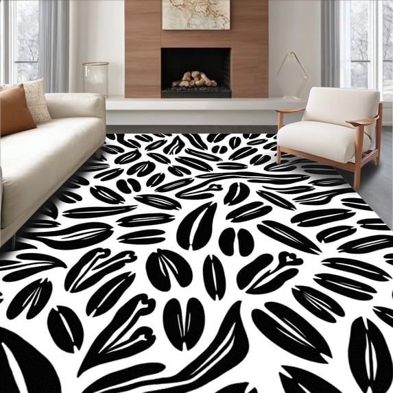 ODIKA 3'x5' Machine Washable Non-Slip Area Rug, Contemporary Black and Abstract Animal Inspired High Traffic Rug, Black, 614012