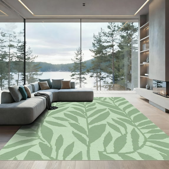 ODIKA 3'x5' Machine Washable Non-Slip Area Rug, Contemporary Sage Green High Traffic Rug with Pad, Green, 1050517